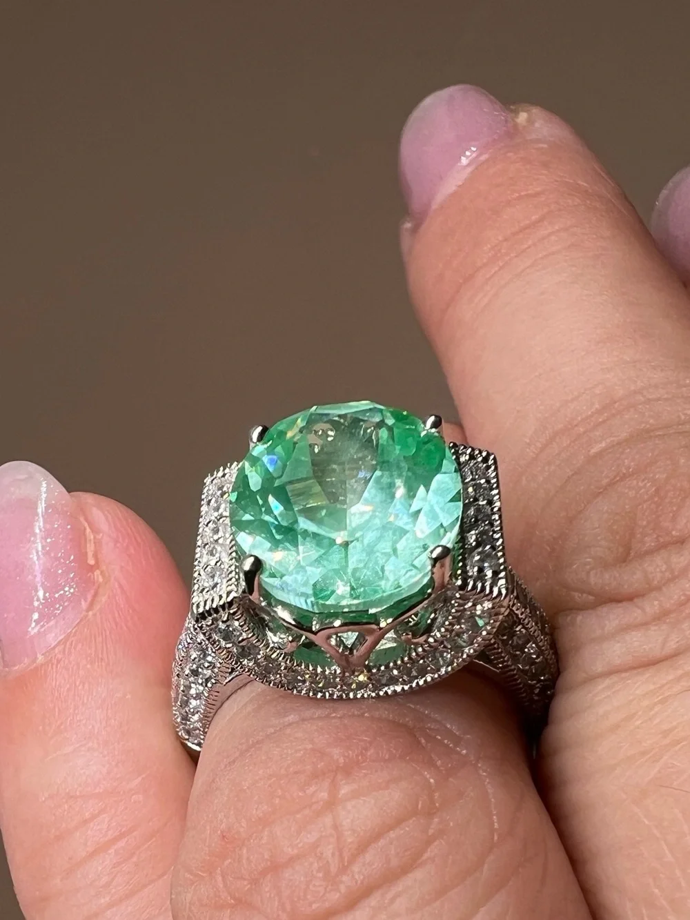 Vanna K Green Gemstone Sterling silver Halo Cocktail Ring